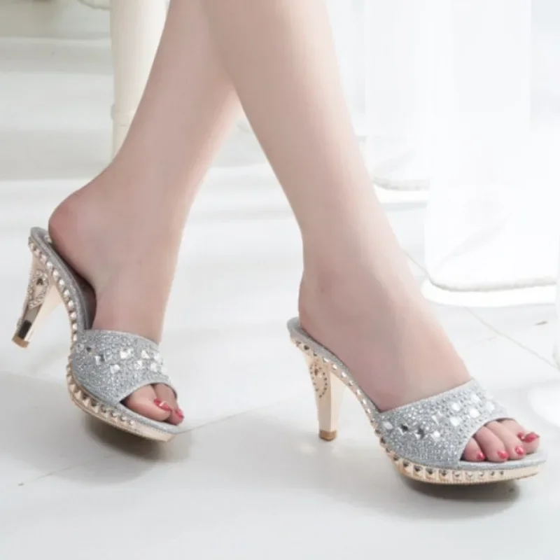 2024 Summer New Luxury Rhinestone Designer Women\'s High Heels Crystal Banquet Party Elegant Dress Slingback Women Pumps