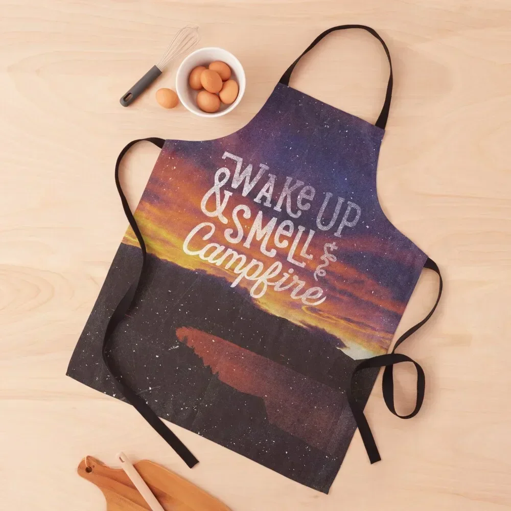 

wake up and smell the campfire Apron for kitchen useful For Women men's barbecue Cooking Clothes Apron