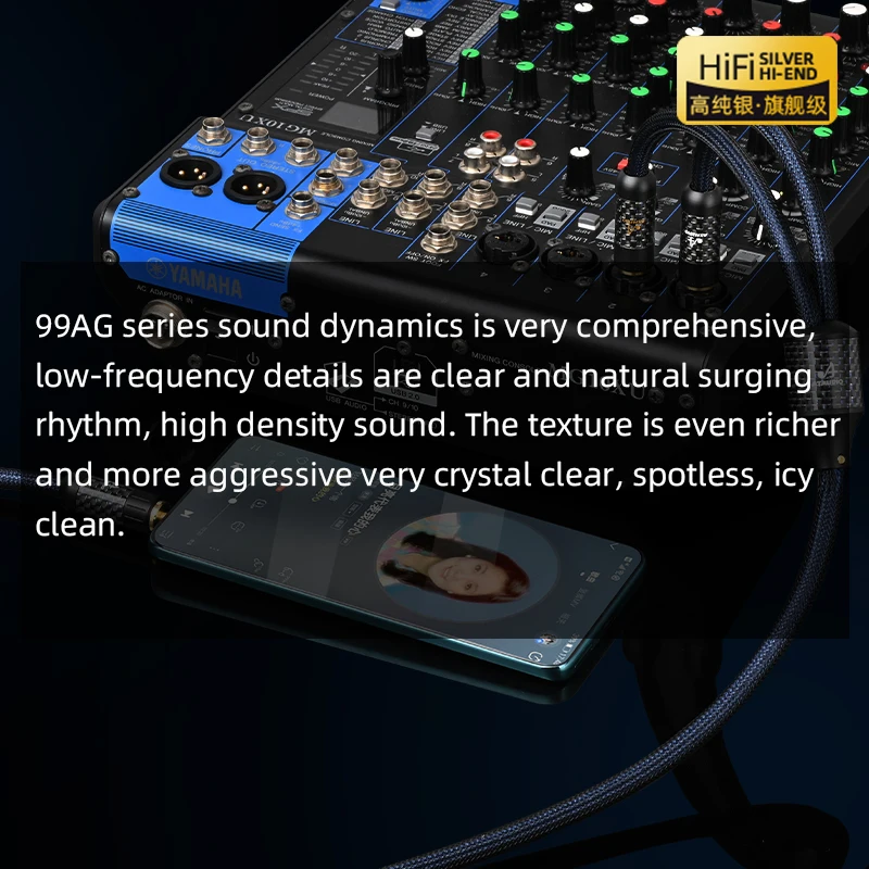 Pure Silver HiFi 3.5mm to Dual 6.5mm Audio Cable for Phone Mixer Hi-end Gold-plated Stereo 3.5 Jack to Dual Mono 6.5 TS Cable