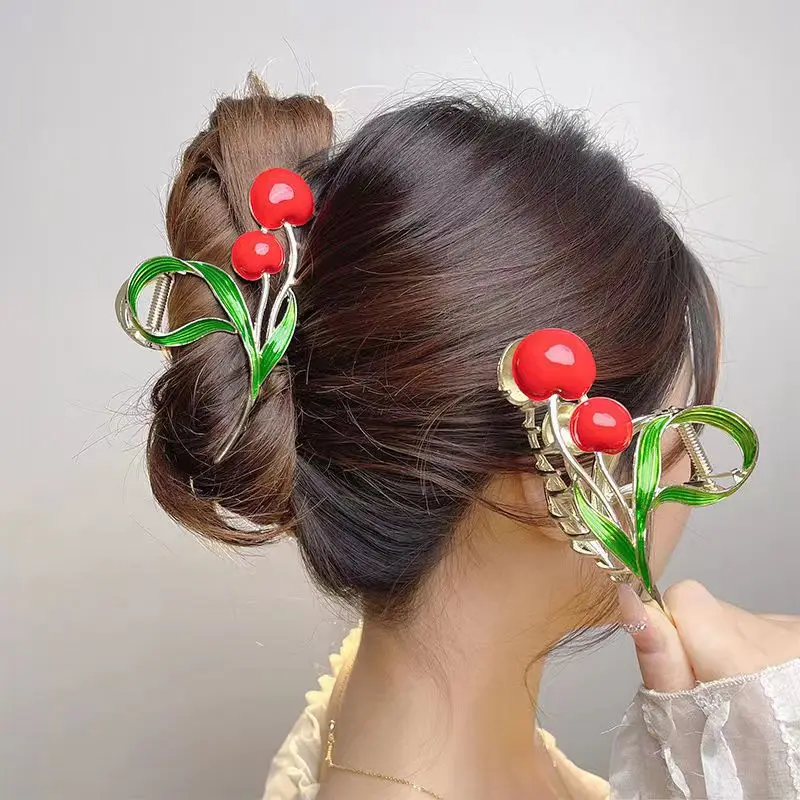 Korean Kawaii Cute Cherry Hair Clip Claw Clamp for Women Girls Hairpin Shark Clip Crab Headband Hair Gift Accessories Headwear