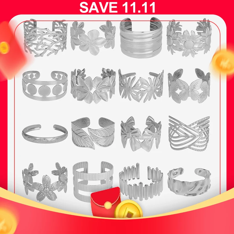 

1pc Brief New No Fading Silver Color Metal Bangle Water Ripple Geometric Hollowing Out Butterfly Flower Gentle Women Bangles