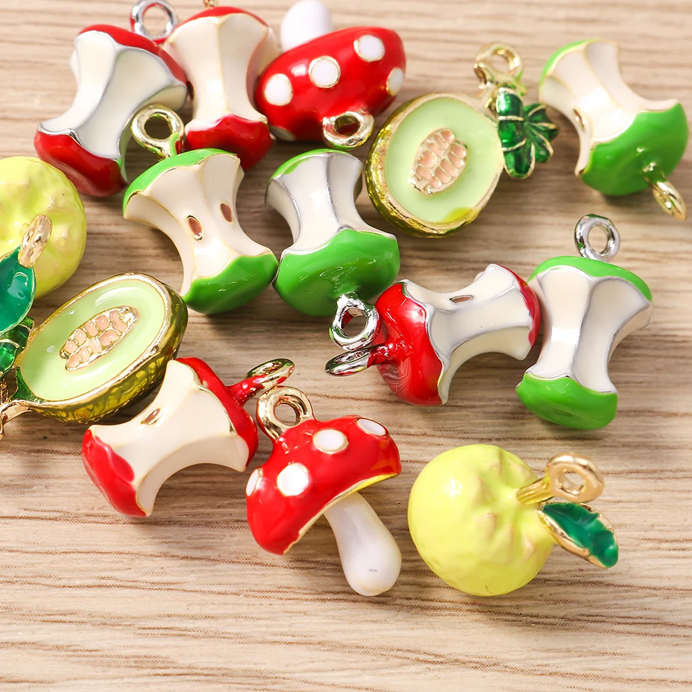 Tusember 5 Stück schöne Anhänger, Pilz-Pomelo-Cantaloupe-Apfel-Anhänger, Charm-Perlen für DIY-Schmuckherstellung mit Sterling-Markenarmbändern – Detail 4