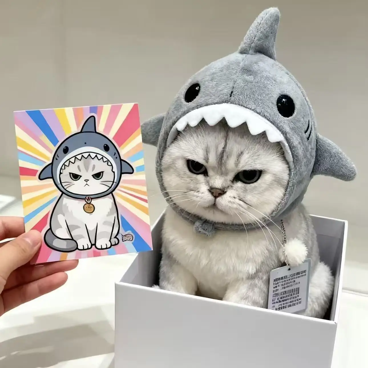 

Cat headdress Shark plush headdress Pet little dog headdress Fadou corgi hat doll pendant decoration