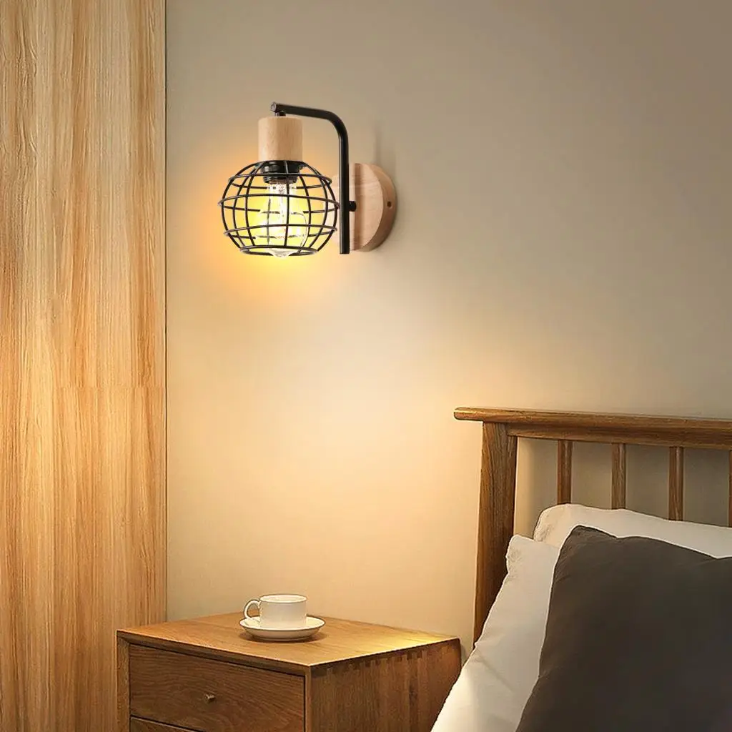 Imagem -04 - Nordic Vintage Wood Wall Lamp Shade Led Wall Sconce Loft Estilo Quarto Luzes de Cabeceira Bar Café Restaurante Iluminação Doméstica E27