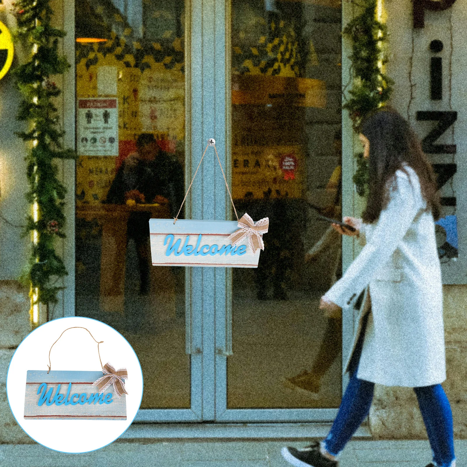 

Wooden Door Hanging Sign Mediterranean Style Welcome Plaque Rustic Farmhouse Porch Decor Welcome Sign Front Door Hanging Decor