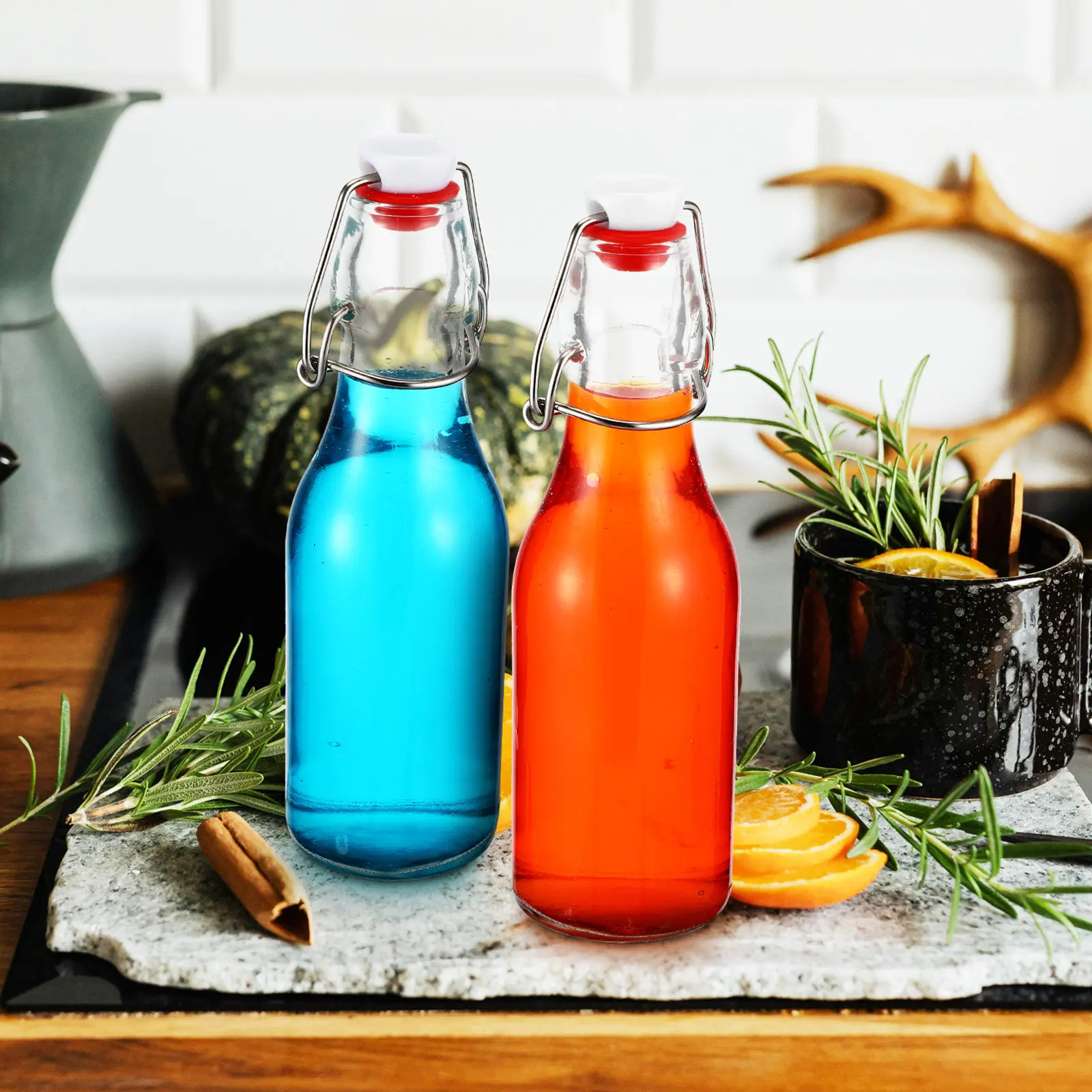 6pcs Leak-Proof Glass Bottles with Buckle Lids – Portable Beverage Containers for Milk, Juice, Tea, Cold Drinks