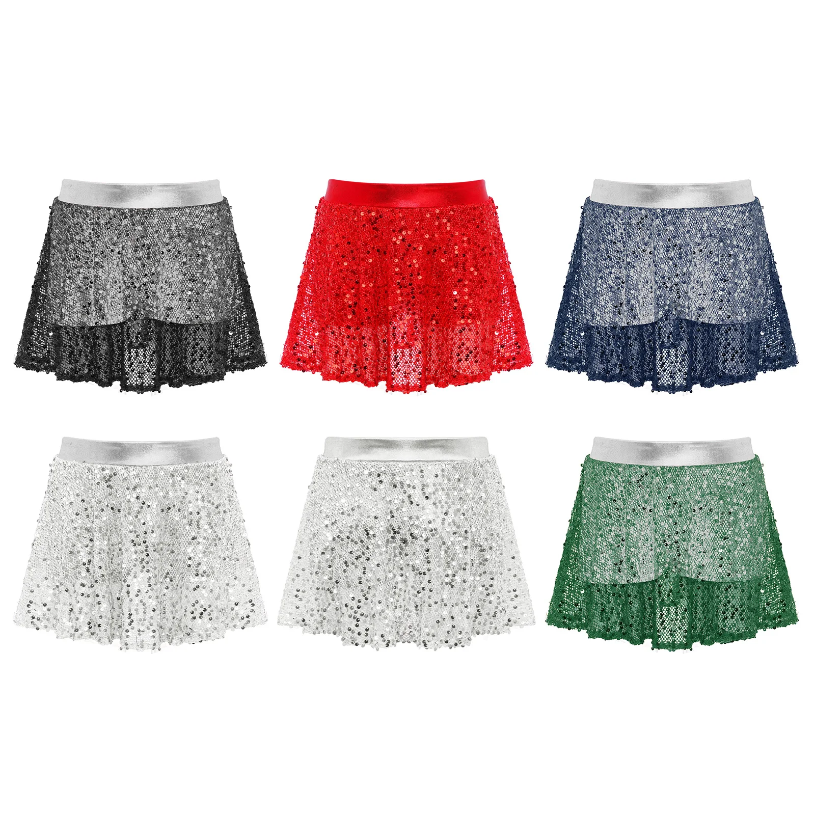 Dziewczęce spódniczki z siateczki, tutu, błyszczące cekiny, elastyczna talia, letnie spódniczki dla dzieci do łyżwiarstwa, baletu, mini spódniczki dla dzieci, ubrania baletowe.