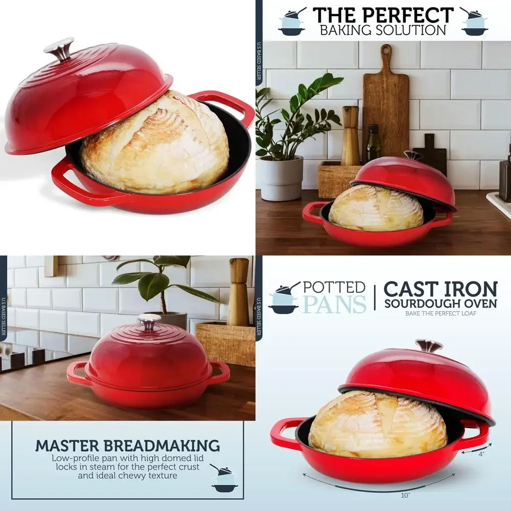 

10 Red Enameled Cast Iron Bread Cloche for Artisan Bread Baking