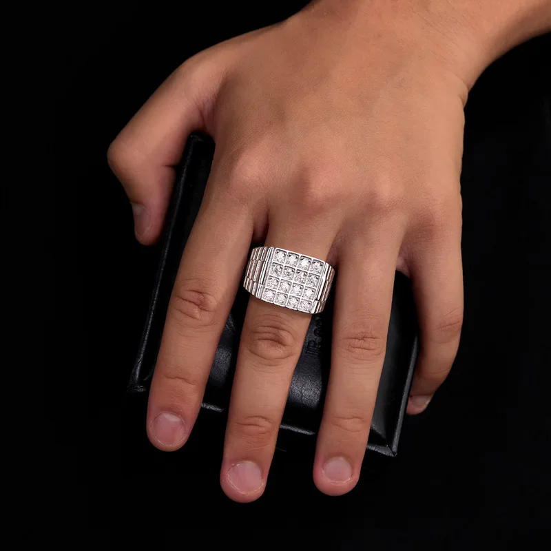 D color vvs moissanite ring Hot selling hip hop jewelry rings s925 Silver men's square full-set moissanite ring