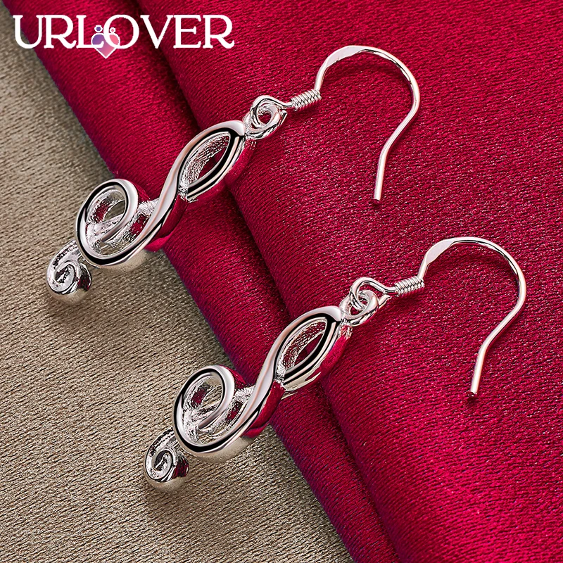 

URLOVER 925 Sterling Silver Earring For Woman Music Notation Drop Earrings Party Birthday Wedding Fashion Charm Jewelry Gifts