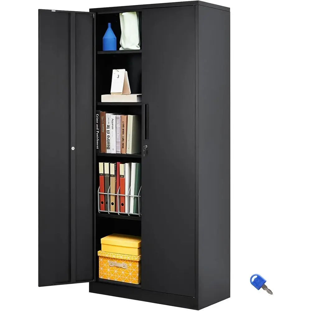

Metal Storage Cabinet, Steel Locking Storage Cabinet with 2 Magnetic Doors and 4 Adjustable Shelves, 71'' Metal Cabinet 200 lbs