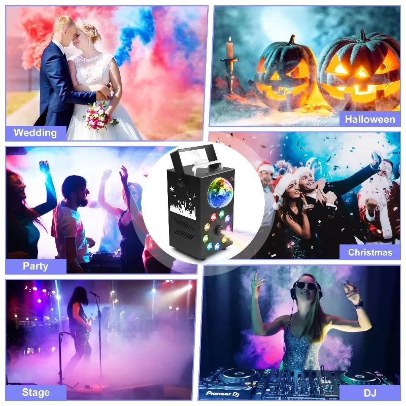 3IN1 Full Color RGB LED Fog  DMX Remote Smoke Generator for Disco DJ Bar Wedding Theater Stage Live FX Show