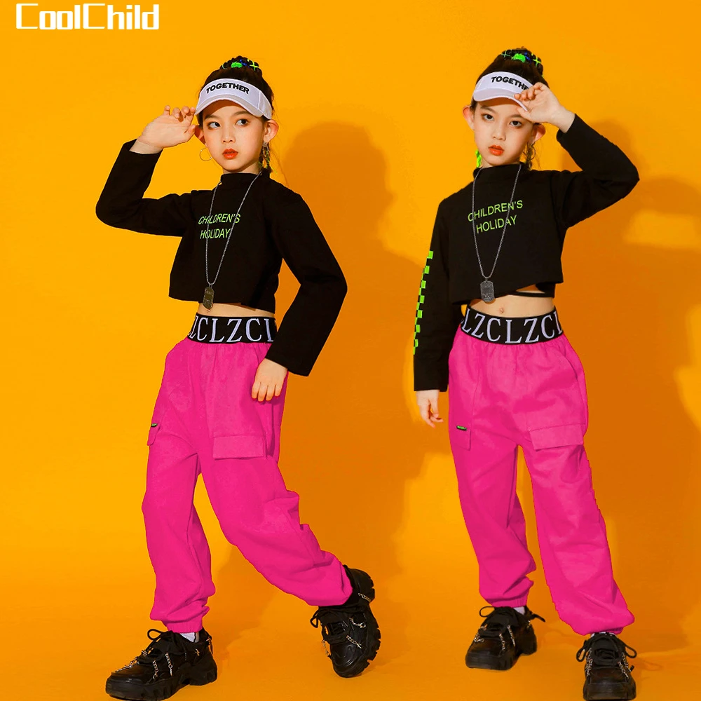 Hip Hop Girls Crop Top Joggers Kids Street Dance Wear Sweatshirt  Cargo Pants Streetwear Clothes Sets Child Jazz Stage Costumes