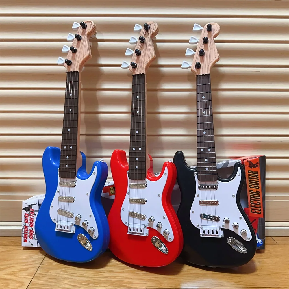 Instrumento de guitarra eléctrica de 4 cuerdas para niños, juguete con luz LED recargable, instrumento de iluminación para principiantes, regalo para niño y niña