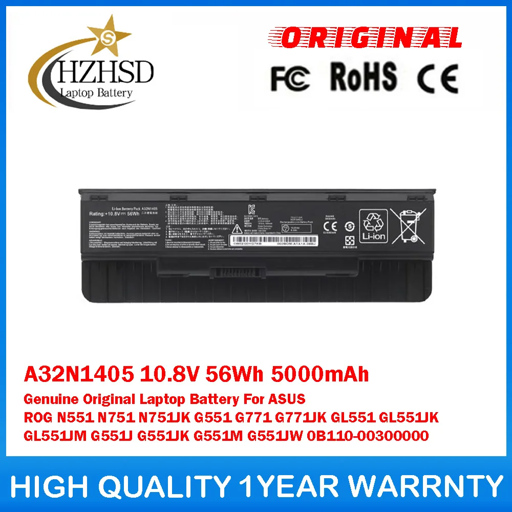 Batería Original Genuina para Portátil A32N1405 10.8V 56Wh 5000mAh para ASUS ROG N551 N751 N751JK G551 G771 G771JK GL551 GL551JK GL551JM