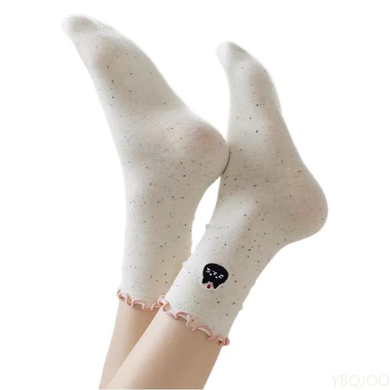 5 Paar modische, vielseitige Mid-Tube-Socken für Damen, Frühling, Sommer, lässig, bequem, schwarze, lange, gestapelte Socken mit Spitze