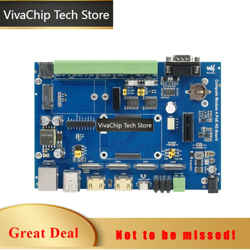 VivaCTWaveshare Compute Module 4 IoT industrial control motherboard,For Raspberry Pi CM4,Global 5G/4G/3G/2G Cellular Network