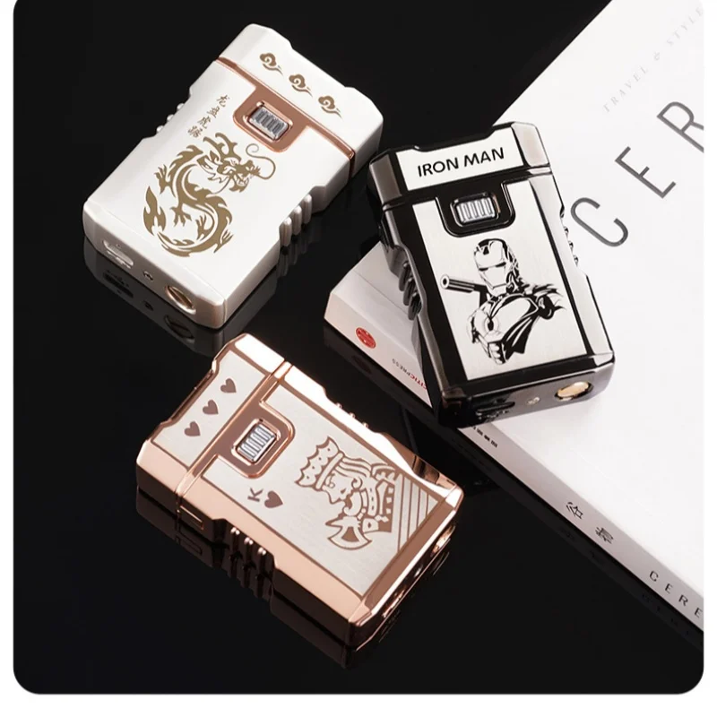 Creative Silver Plated Oil Electric Double Flame Windproof Open Flame Kerosene Lighter Dual Arc Pulse Type-C Electric Lighters