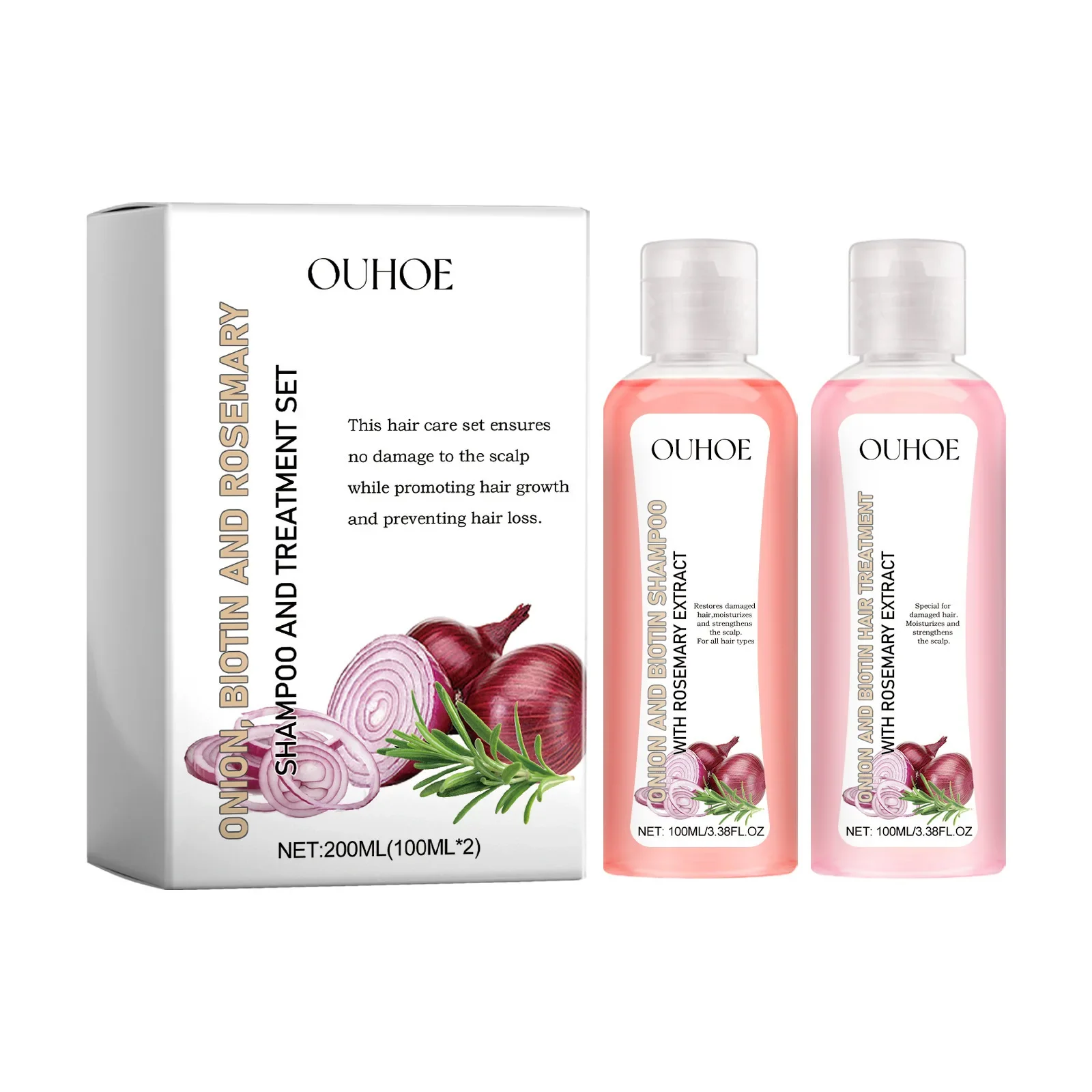 

Ouhoe Onion Biotin Rosemary Hair Washing Set for Healthy Shiny Hair with Nourishing Coconut Oil Shampoo and Conditioner 200ml