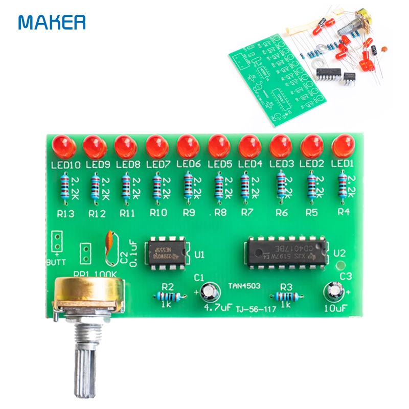 Electronic DIY Ten Way NE555+CD4017 Flow Lamp Welding Circuit Board DIY Bulk Electronic Welding Practice Kit