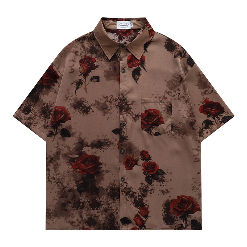 

Гавайские рубашки с темным значком и цветком, мужские летние тропические рубашки, повседневные рубашки для мужчин