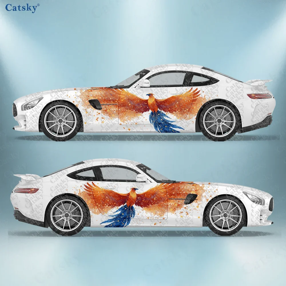 2pcs Phoenix & Autumn Leaves Myth Car Side Decals | Self-Adhesive PVC Waterproof & Scratch-Resistant Sticker, Car Accessory Gift