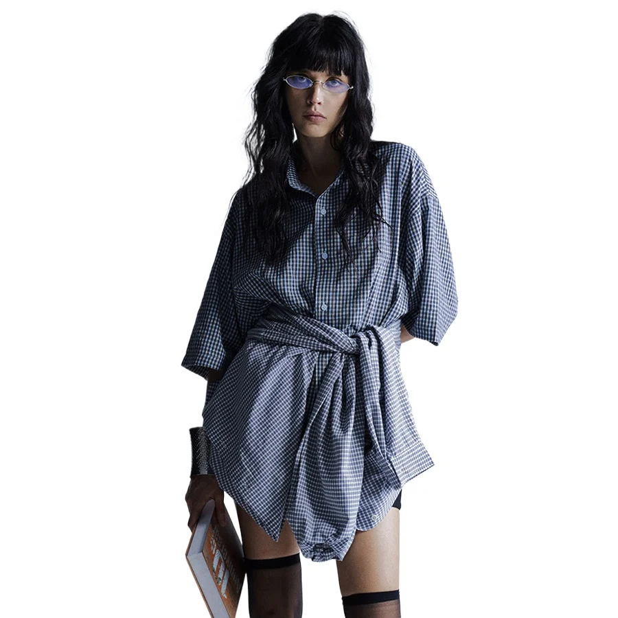 

Men Women Multiple Wear Styles Long Sleeve Loose Casual Plaid Streetwear Fashion Oversize Cargo Shirts Cityboy Blouses