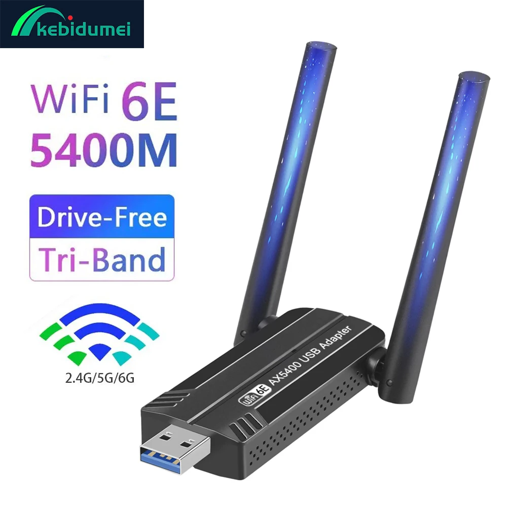 

Kebidumei трехдиапазонный беспроводной адаптер Wi-Fi 6E USB 3.0 AX5400 сетевая карта 2,4G/5G/6G Wi-Fi 802.11AX USB-ключ для Windows 10/11