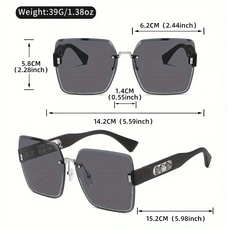 LINFEMAND Rahmenlose Mode-Sonnenbrille mit Farbverlauf, Perlen-Blumendekoration, Kunststoffrahmen mit Etui für Damen, Sommer-Festival-Geschenk – Detail 3