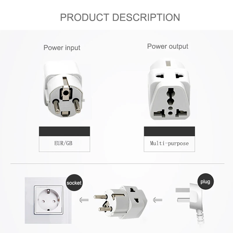 Multifunction EU German Conversion Plug To Universal French Russian Europe The Maldives Thailand Transform Plugs Travel Adapter