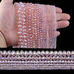 2-10mm Flat Round Pink AB Austrian Crystal Glass Spacer Loose Beads For Handmade Jewelry Making Bracelets Necklaces Earrings DIY