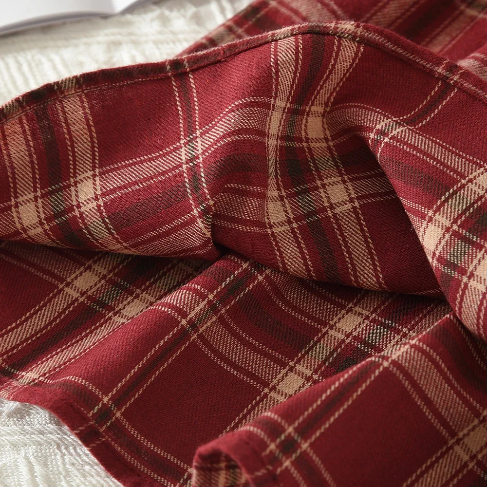 Bear Leader Koreanischer Stil Rot Kariertes Muster Herbst Mädchenkleider Weihnachten Kinderkleidung Farbblockiertes Revers Langarmkleid – Detail 9
