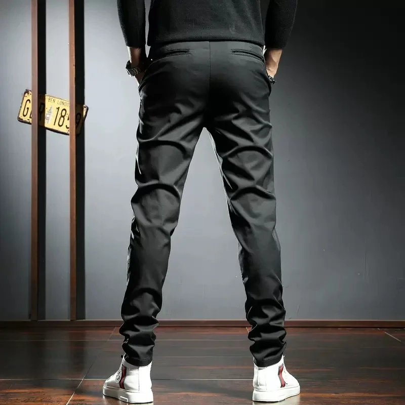 Men's Black Casual Pants Autumn Korean Style Golf Stretch Slim Fit Trousers