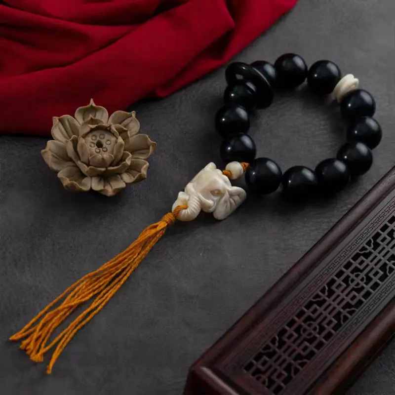 

Жемчужные бусины из черного коровьего рога, 16 мм, в этническом стиле, играющий браслет для мальчиков