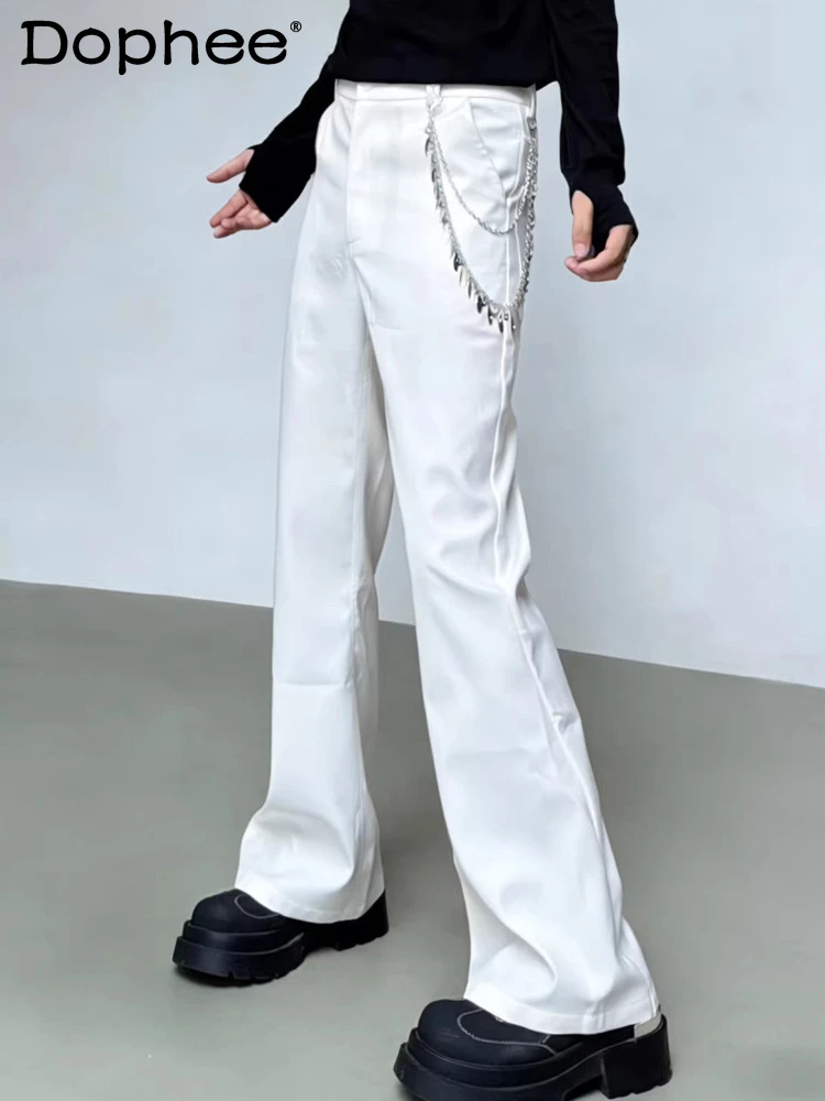 

Fashion Flared Pants Men's Spring 2026 Metal Chain Design Trousers Chic Solid Color High-end Handsome Versatile Loose Long Pants