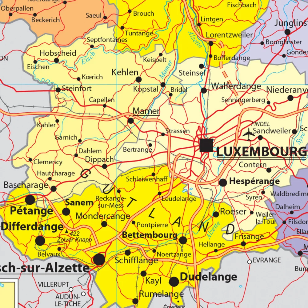 แผนที่ Luxembourg ในฝรั่งเศสโปสเตอร์ติดผนังผ้าใบภาพวาดอุปกรณ์โรงเรียนท่องเที่ยวบ้านภาพแขวนตกแต่ง42*59ซม.