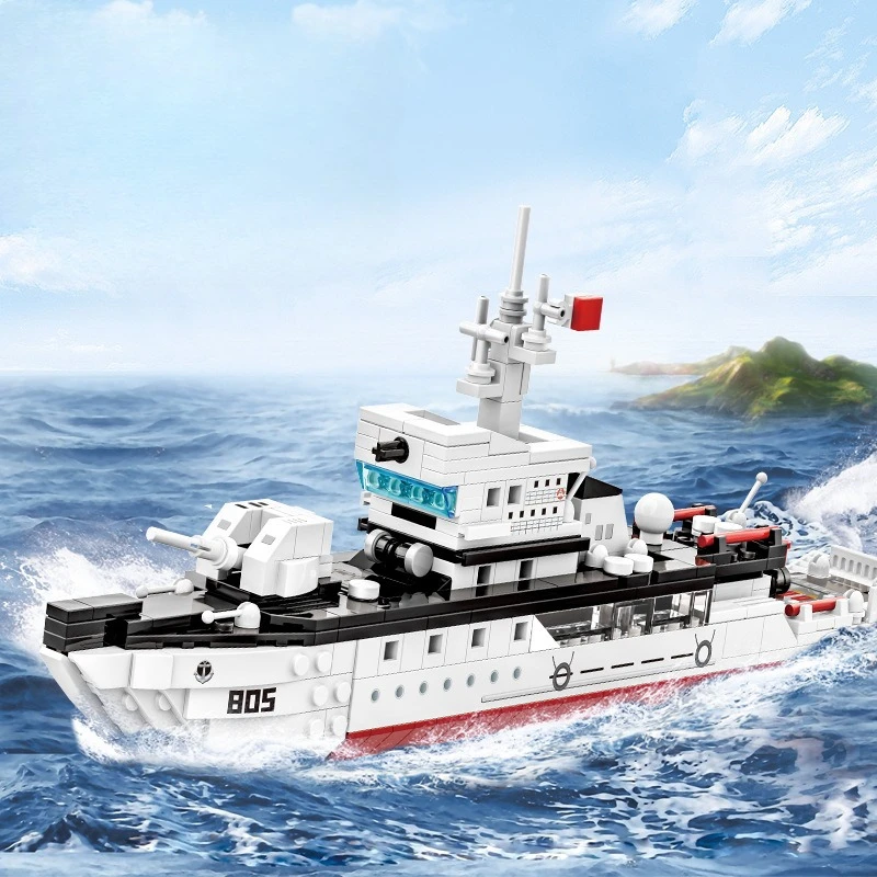 

Small Piece Building Blocks WWII Military Minesweeper Ship Battleship Model Bricks Toy for Kids