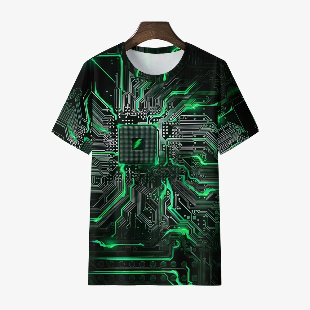 Men's Electronic Chip 3D Printed T-shirt 2022 New Fashion Cool Circuit Board Tshirt Men Women Harajuku Streetwear Oversized Tops