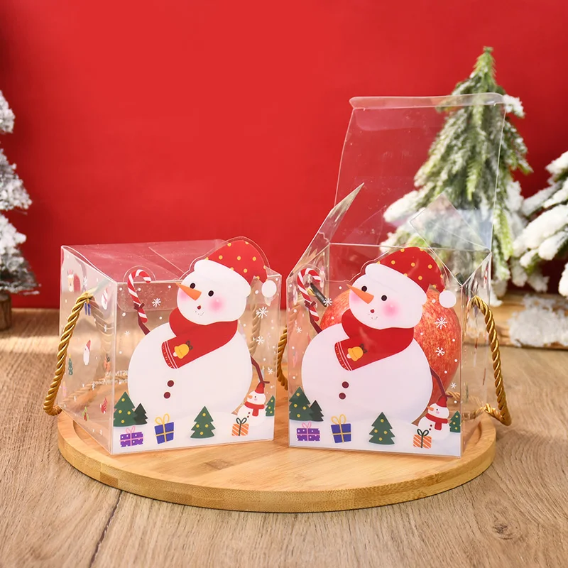 

4Pcs Christmas Transparent Apple Gift Box Snowman Candy Cookie Wrapping Boxes Kids New Year Favors Gift Xmas Navidad Party Decor