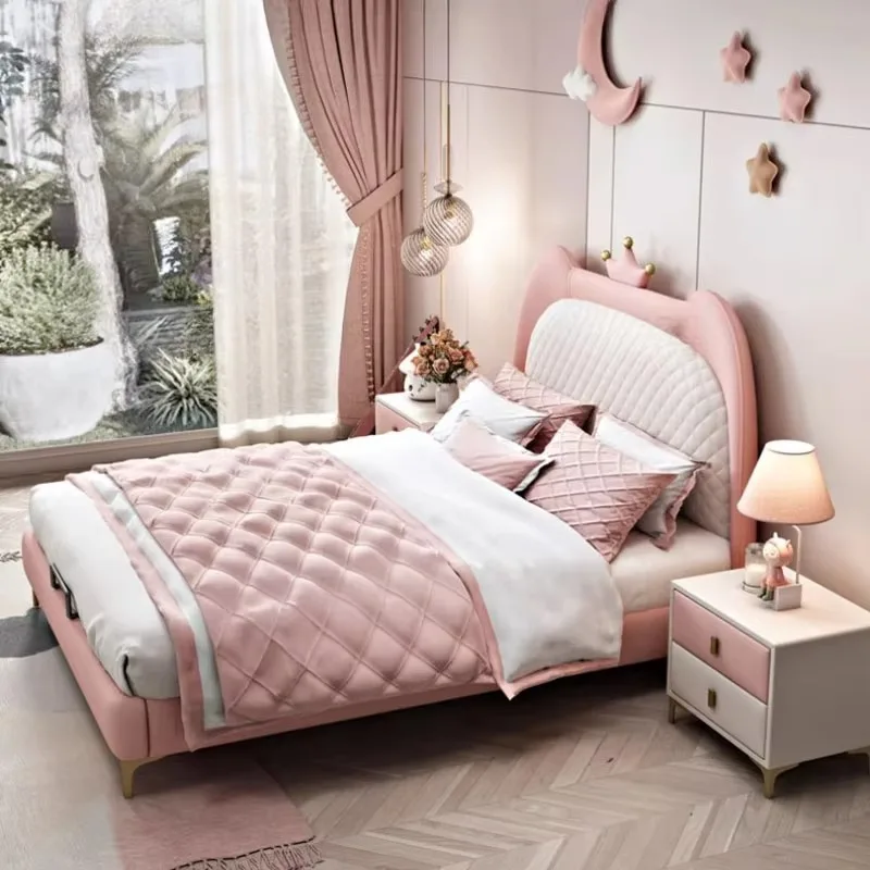 Marco de Cama de princesa para niña, marco de Cama estético maestro moderno Simple, tamaño King, Cama Infantil de lujo, conjunto de muebles para dormitorio