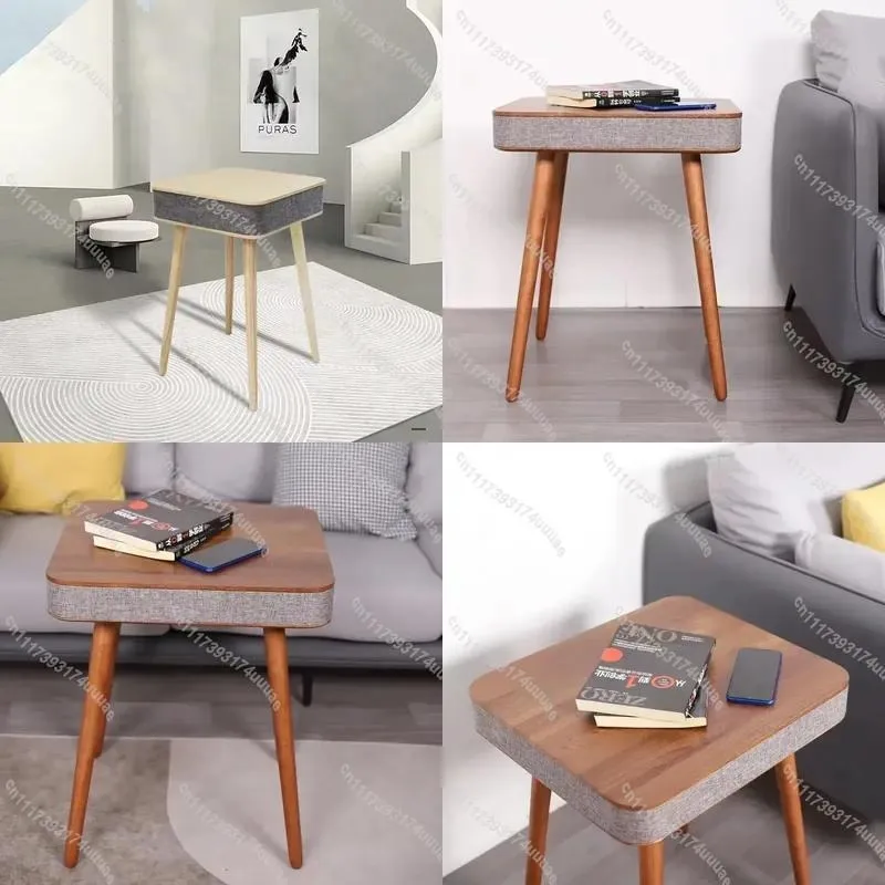 Smart Coffee Table with HIFI Bluetooth Speaker Wireless Charging Side Table Stereo Audio Corner End Table for Living Room