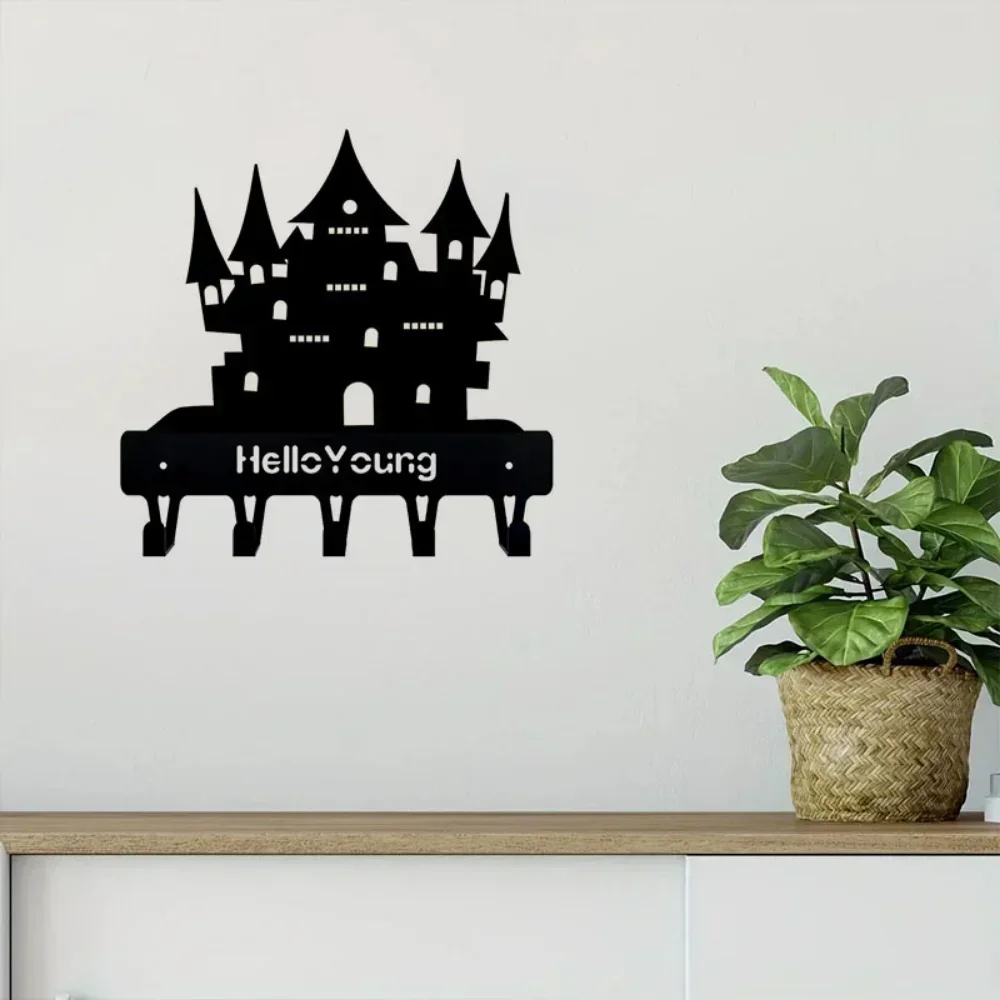 Enchanting 1pcs Mysteriously Spooky Metal Decorative Hook – Compact Storage Rack with Terrifying Castle Element.