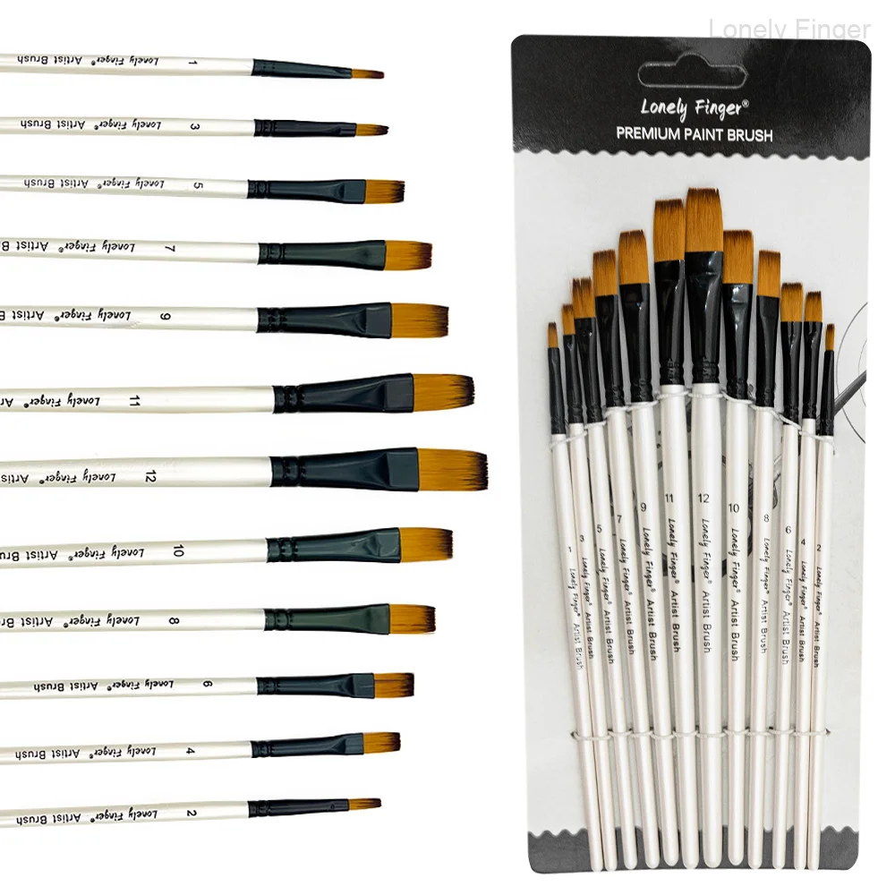 Flat Paint Brushes Set, 12Pcs Nylon Paintbrushes for Acrylic Watercolor Oil Gouache, Craft Detail Face Body Painting Artist , Pa