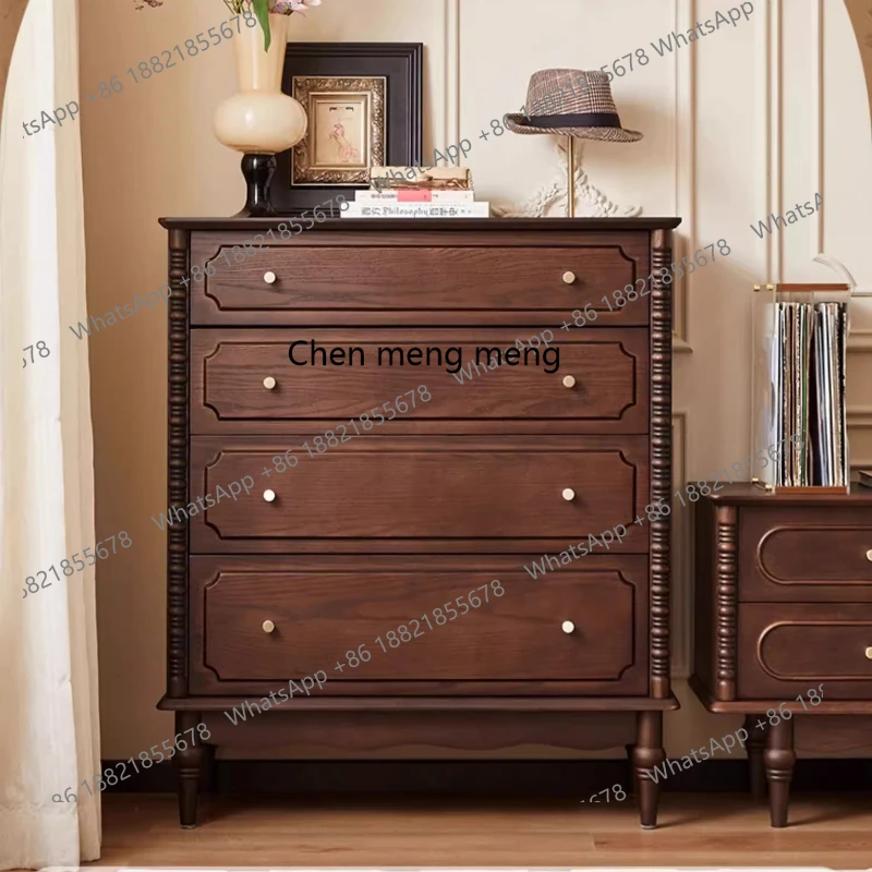 

French retro solid wood chest storage cabinet medium and small apartment living room bedroom drawer locker