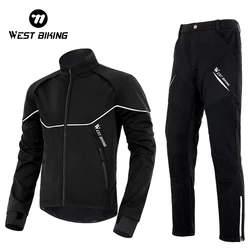 Camisola e calças reflexivas de ciclismo para homens, roupa quente de lã, equipamento desportivo térmico, roupa de MTB, inverno