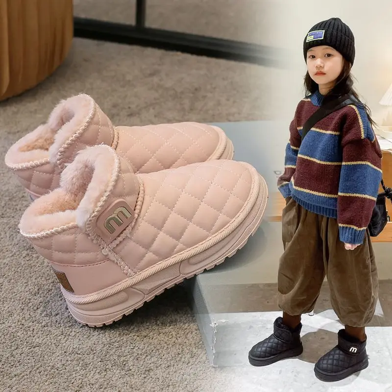 الأولاد الشتاء الثلوج الأحذية 2026 جديد وصول الدافئة صوف مبطن عدم الانزلاق الاطفال حذاء كاجوال للطقس البارد منتصف حجم كبير