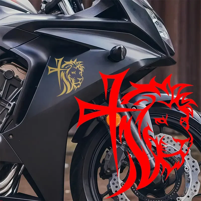1Pc 2D Flat Lion Cross Totem Waterproof Sunproof Vinyl Sticker Car Motorcycle Helmet Windshield DIY Decor Holiday Gift