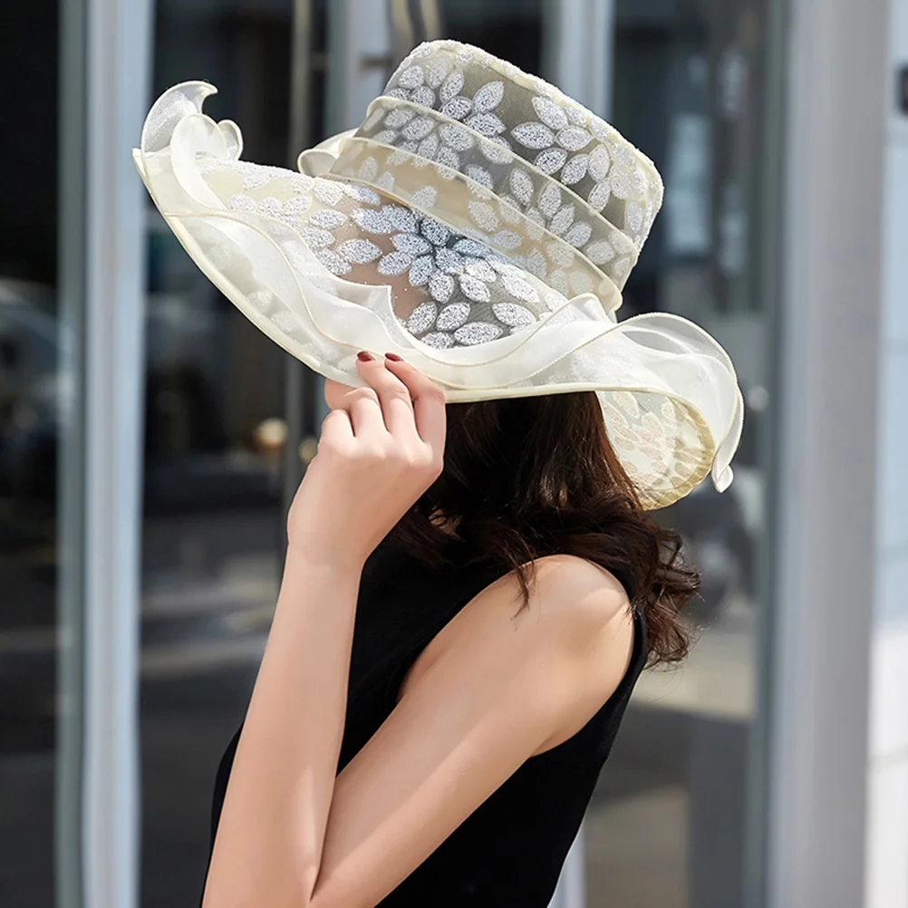 

Durable Bloomy Sun Hat Beige Wide Brim Fashionable Lightweight for Beach Travel Vacation Hiking Camping Women Gift