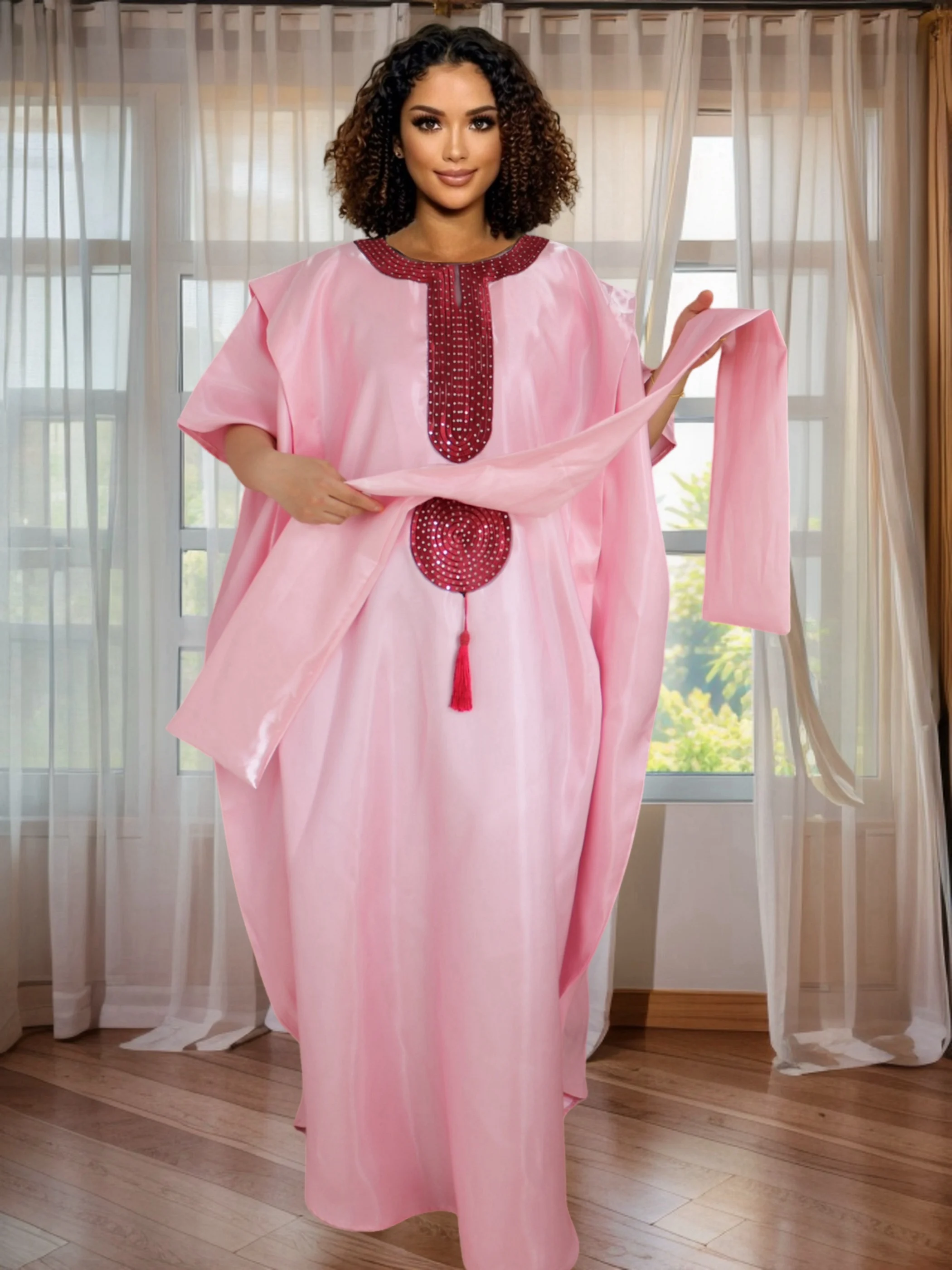 Floral Embroidered Dress Plus Size African Party Dresses for Women Loose Oversize Sundress Robe