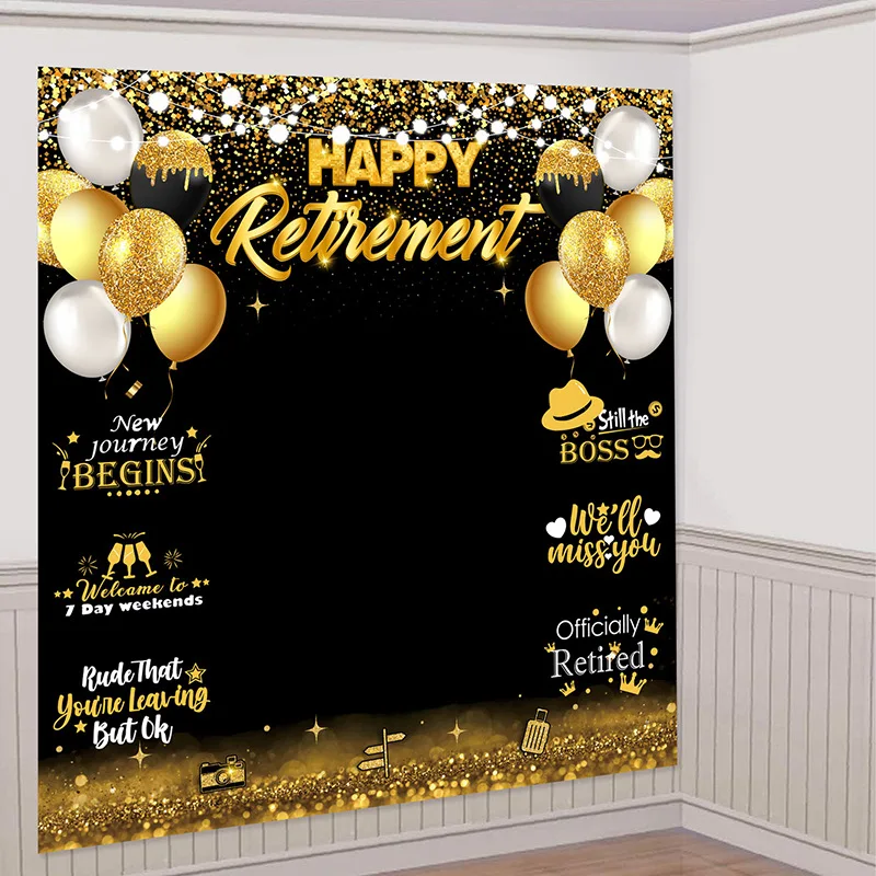 Black Gold Happy Birthday Backdrop Banner 30th 40th 50th 60th Birthday Photo Background Props